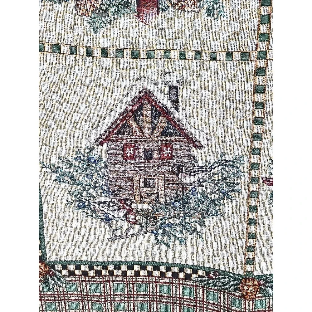 Vintage Debbie Mumm Winter Birdhouse Woven‎ Wall Tapestry Sofa Throw 45 x 53